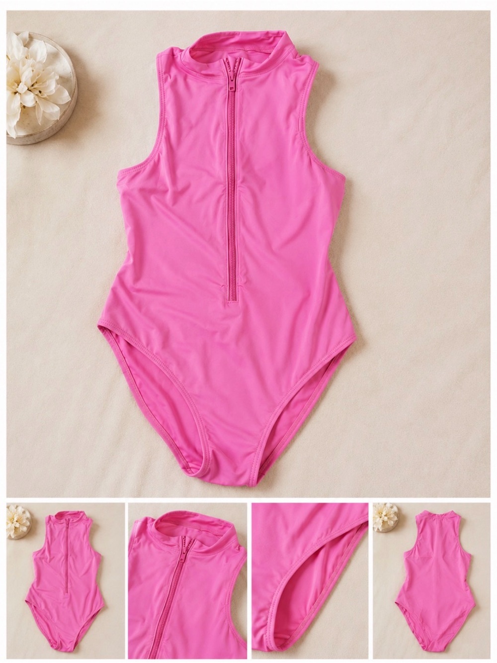 SKIMS Pink Sleeveless Front-Zip One-Piece Swim